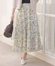 J.PRESS LADIES S スパンボタニカル プリント ロング フレア スカート