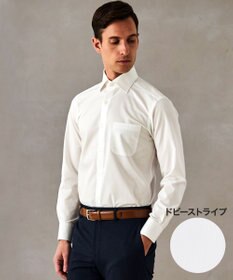 GOTAIRIKU 【形態安定】PREMIUMPLEATS_セミワイドカラー _織柄_通年ドレスシャツ(25年モデル) ホワイト系(折柄/ドビーストライプ)