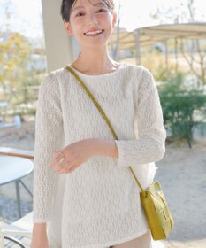 Tiaclasse L 花柄カットレースフレアトップス