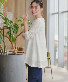 Tiaclasse L 花柄カットレースフレアトップス