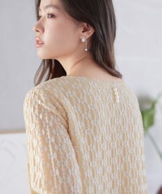 Tiaclasse L 花柄カットレースフレアトップス