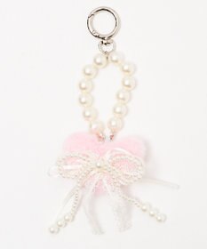 WEGO ファーハートダブルリボンキーホルダー