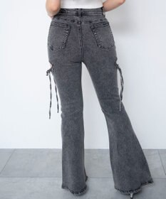 WEGO 【SMサイズ展開/伸びる】カットアウトリボンストレッチフレアデニムパンツ