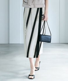 ICB ランダムストライププリント ストレートスカート トープ×オフホワイト×ブラック
