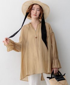 23区 【先行予約】リネンミックスシアースラブ ギャザーブラウス