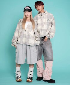 WEGO 【ユニセックス着用ITEM/MLサイズ展開】チェックロゴフードブルゾン