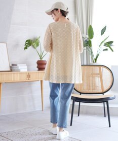 Tiaclasse L 花柄カットレースフレアトップス