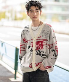 WEGO リラックスフィットパターンカーディガン