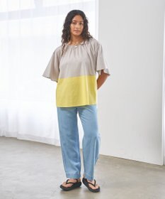 J.PRESS YORK STREET 【WOMEN】バイカラーギャザー ブラウス