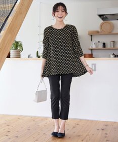 Tiaclasse L 花柄カットレースフレアトップス