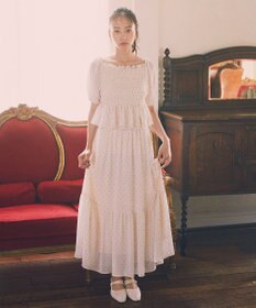 earth music&ecology ＳＥＴ２点フロッキードットブラウス＋スカート