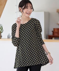 Tiaclasse L 花柄カットレースフレアトップス