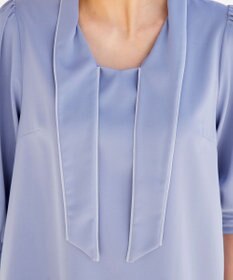 Tiaclasse L 【洗える】配色ボウタイパフ袖チュニックブラウス