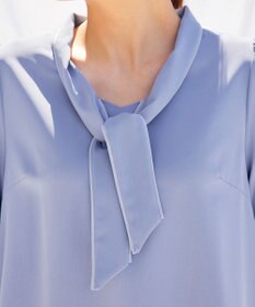 Tiaclasse L 【洗える】配色ボウタイパフ袖チュニックブラウス