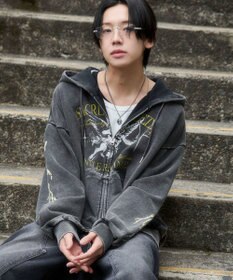 WEGO 【ユニセックス着用ITEM】ブリーチグラフィックZIPパーカー