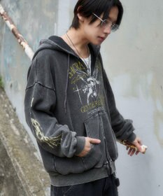 WEGO 【ユニセックス着用ITEM】ブリーチグラフィックZIPパーカー