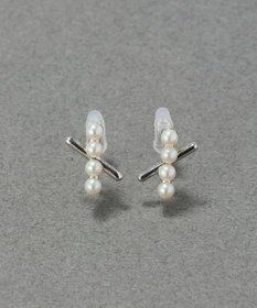 Phoebe 【痛くないシリーズ/金属アレルギー対応】パールクロスライトフィットイヤリング　シルバー