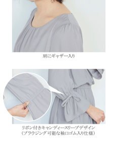 Tiaclasse 【洗える】女性らしさ引き立つリボン袖ギャザーワンピース