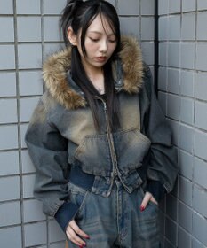 WEGO ファーフードデニムショートブルゾン