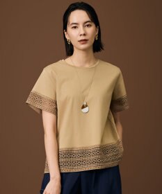 自由区 ナチュラルコットンハイゲージレースドッキング Tシャツ