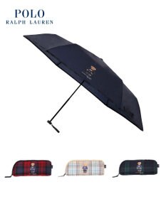 MOONBAT 【WEB限定/軽量】POLO RALPH LAUREN（ポロ ラルフローレン） 折りたたみ傘 ポロベア×チェックパイピング 無地 FLAG BEAR