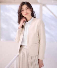 ANY 【WEB限定】ダブルクロスストレッチ Ｖネックノーカラージャケット