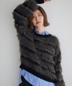 YECCA VECCA フェザーマルチボーダーニット