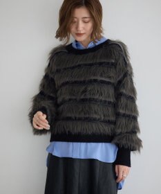 YECCA VECCA フェザーマルチボーダーニット