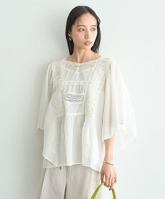 earth music&ecology 【WEB・一部店舗限定】【綿100％】レース＆ピンタックポンチョ