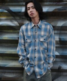 WEGO 【ユニセックス着用ITEM/SMLサイズ展開】オンブレチェックシャツ（LS）