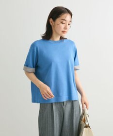 Green Parks 袖裏配色５分袖ニットプルオーバー