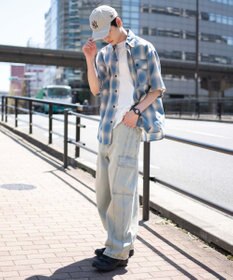 WEGO 【SMLサイズ展開/ウエスト紐】イージー3Dバレルレッグデニムカーゴパンツ