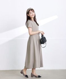 Tiaclasse 【洗える】半袖リボンギャザーフレアワンピース