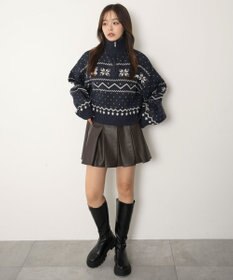 WEGO ノルディック柄ハーフジップニット