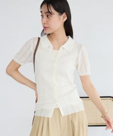 CRAFT STANDARD BOUTIQUE レースニット衿付き半袖カーディガン