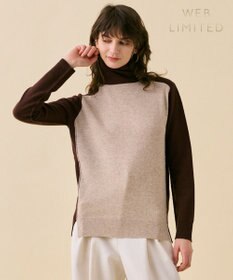 BEIGE， 【WEB限定・洗える】ROGAN / バイカラーウールハイネックニット
