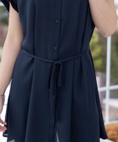 Tiaclasse L 【洗える】フレンチスリーブシャツチュニックブラウス