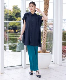 Tiaclasse L 【洗える】フレンチスリーブシャツチュニックブラウス