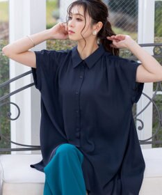 Tiaclasse L 【洗える】フレンチスリーブシャツチュニックブラウス