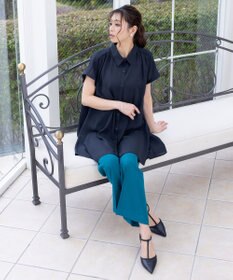 Tiaclasse L 【洗える】フレンチスリーブシャツチュニックブラウス