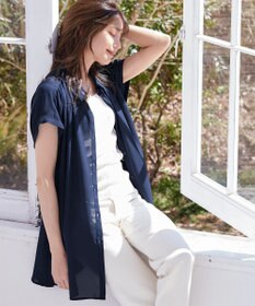 Tiaclasse L 【洗える】フレンチスリーブシャツチュニックブラウス