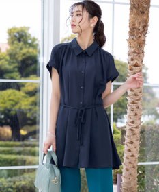 Tiaclasse L 【洗える】フレンチスリーブシャツチュニックブラウス