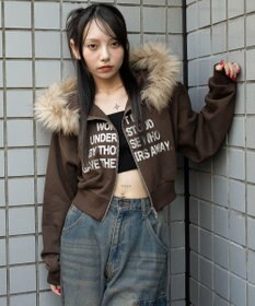 WEGO ファーフードショートZIPパーカー