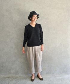 muuc 〈コットン100%強撚糸〉〈通気性が高いドライタッチな素材〉透かし編み 袖口リブ Vネック プルオーバー