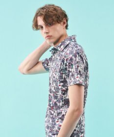 23区GOLF 【MEN】【吸水速乾/UVカット】パリマップ総柄ポロシャツ