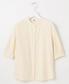 J.PRESS LADIES L 【洗える】ストライプ バンドカラー ブラウス