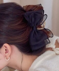 Phoebe ボリュームオーガンジーリボンバンスクリップ　ブラック