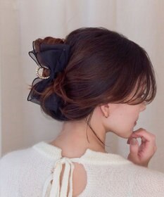 Phoebe ボリュームオーガンジーリボンバンスクリップ　ブラック