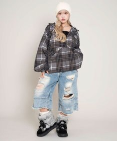 WEGO 【ユニセックス着用ITEM/MLサイズ展開】チェックロゴフードブルゾン