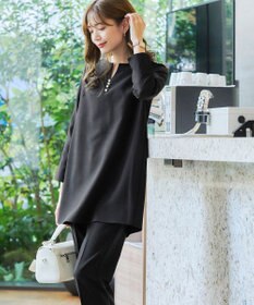 Tiaclasse 【ダブルストレッチ・洗える】スキッパーパールチュニックブラウス